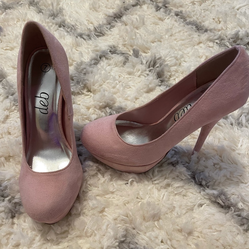 Used. Suede, light pink high heel from Deb. size 7